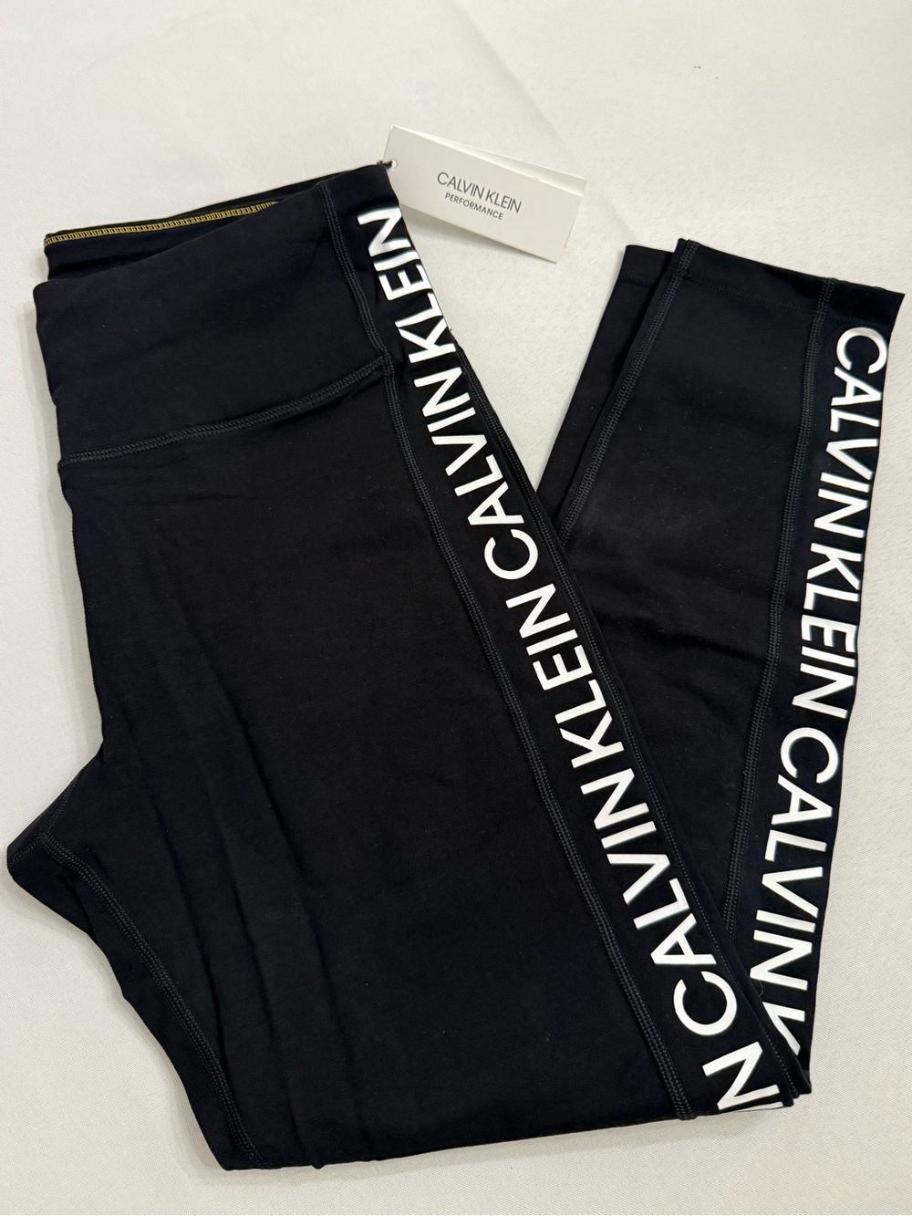 Calvin Klein Womens Black Leggings with White Side Logo *NEW WITH TAGS*